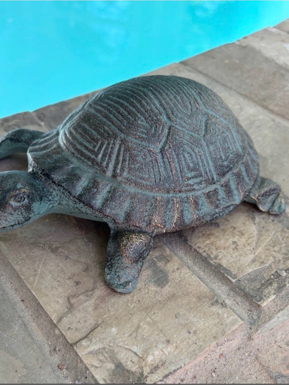 Decorative Turtle Cast Iron Figurine in Patina Green